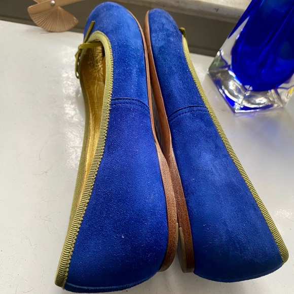 Prada Blue/Green Suede Peep Toe D'orsay Flats Size 38 1/2 - Picture 8 of 8